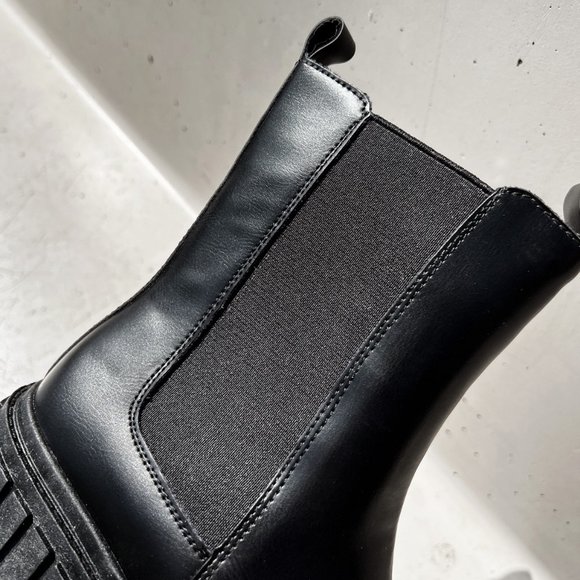 NEW Black Lug Sole Chunky Platform Elastic Ankle Block Heel Chelsea Boot Booties - Picture 11 of 12